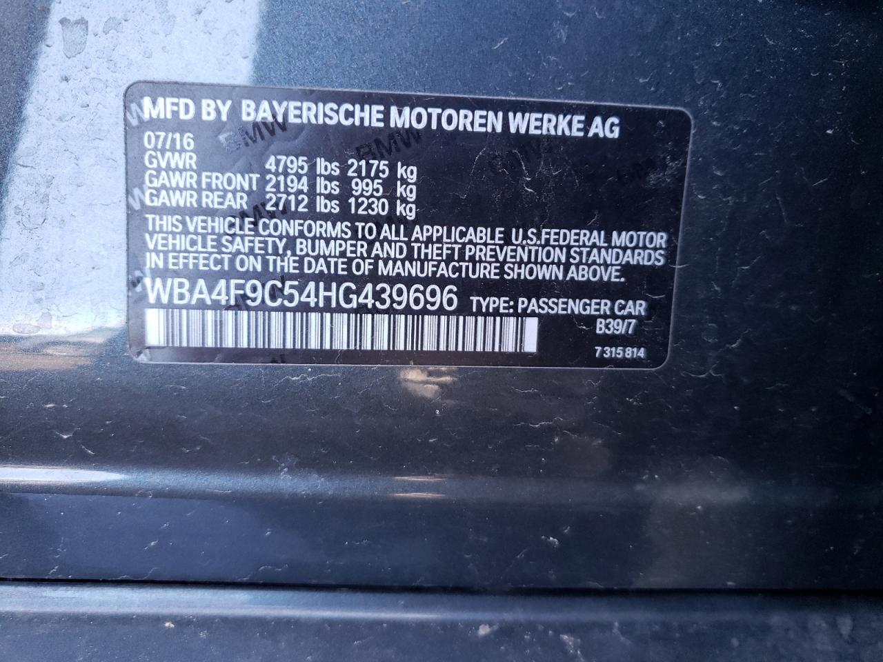 Photo 10 from auction – 2017 BMW 430XI GRAN with VIN WBA4F9C54HG439696