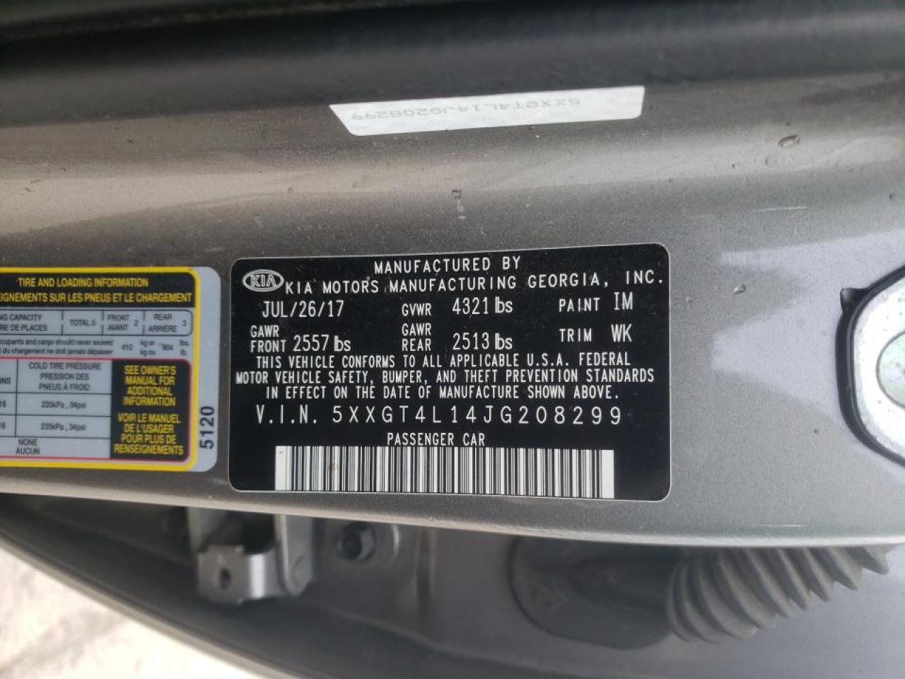 Photo 10 from auction – 2018 KIA OPTIMA LX with VIN 5XXGT4L14JG208299