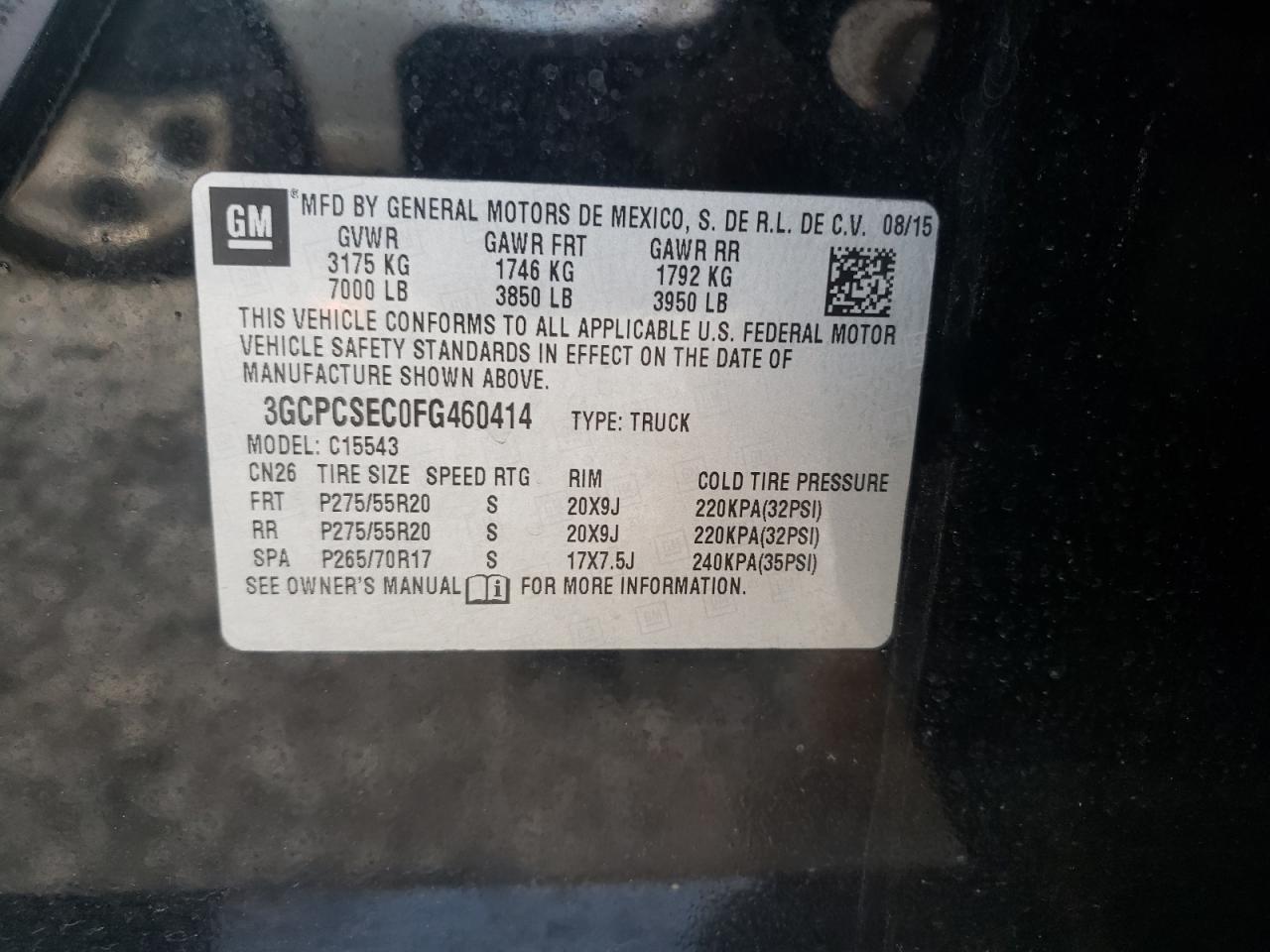 Photo 10 from auction – 2015 CHEVROLET SILVERADO with VIN 3GCPCSEC0FG460414