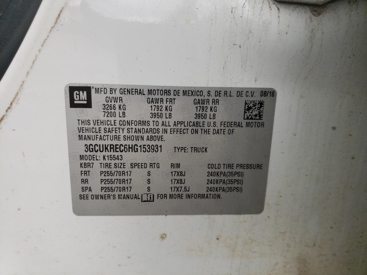 Photo 10 from auction – 2017 CHEVROLET SILVERADO with VIN 3GCUKREC6HG153931