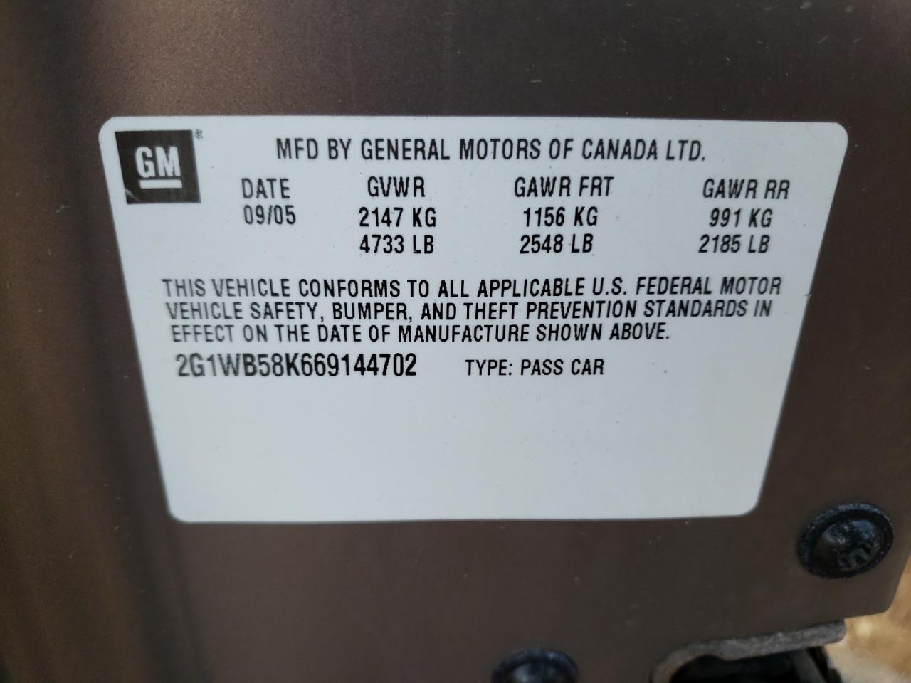 Photo 10 from auction – 2006 CHEVROLET IMPALA LS with VIN 2G1WB58K669144702