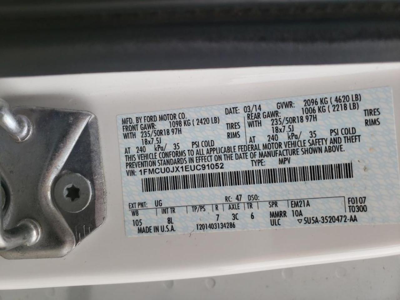 صورة رقم 10 من المزاد - 2014 FORD ESCAPE TIT مع VIN 1FMCU0JX1EUC91052