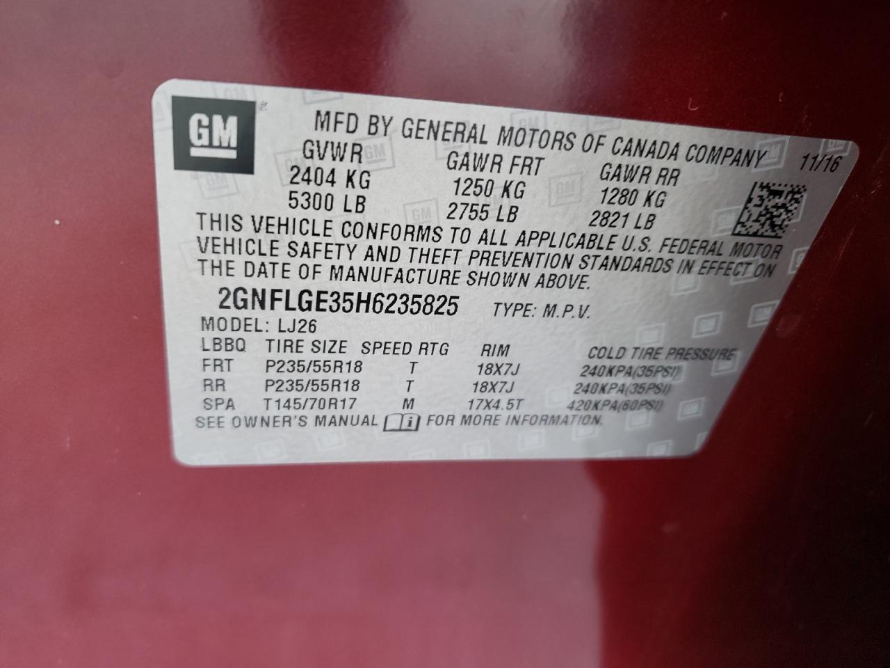 Photo 10 from auction – 2017 CHEVROLET EQUINOX PR with VIN 2GNFLGE35H6235825