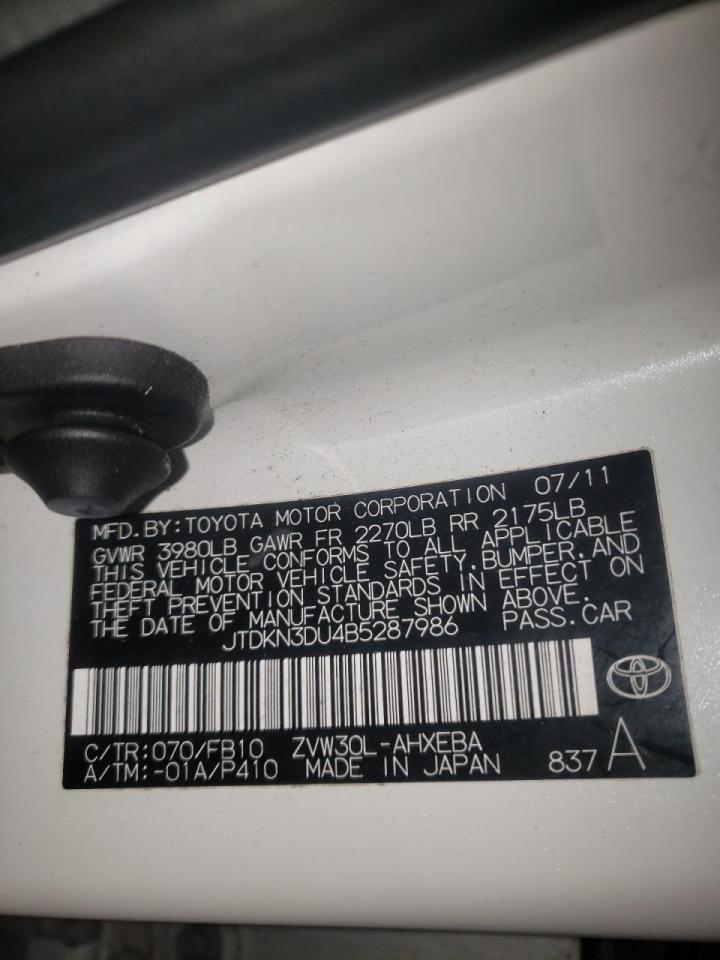 Photo 10 from auction – 2011 TOYOTA PRIUS with VIN JTDKN3DU4B5287986