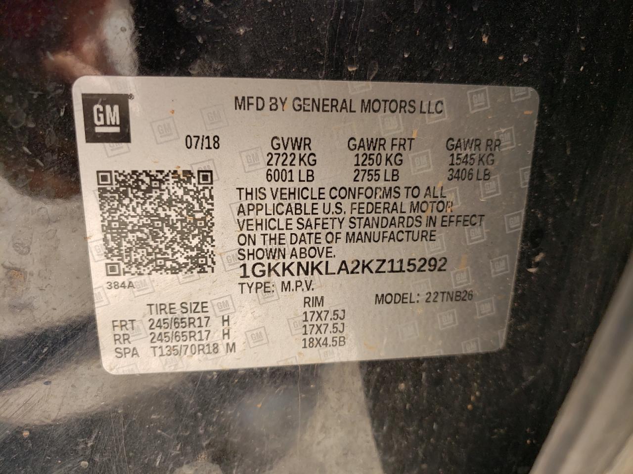 Photo 10 from auction – 2019 GMC ACADIA SLE with VIN 1GKKNKLA2KZ115292