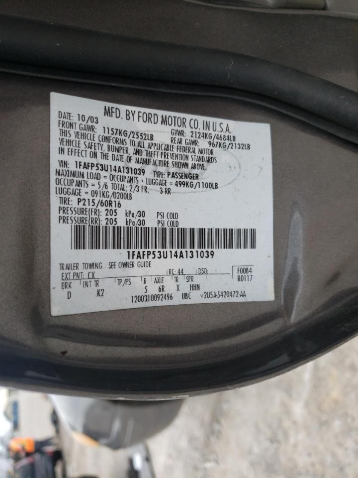 Photo 10 from auction – 2004 FORD TAURUS SE with VIN 1FAFP53U14A131039