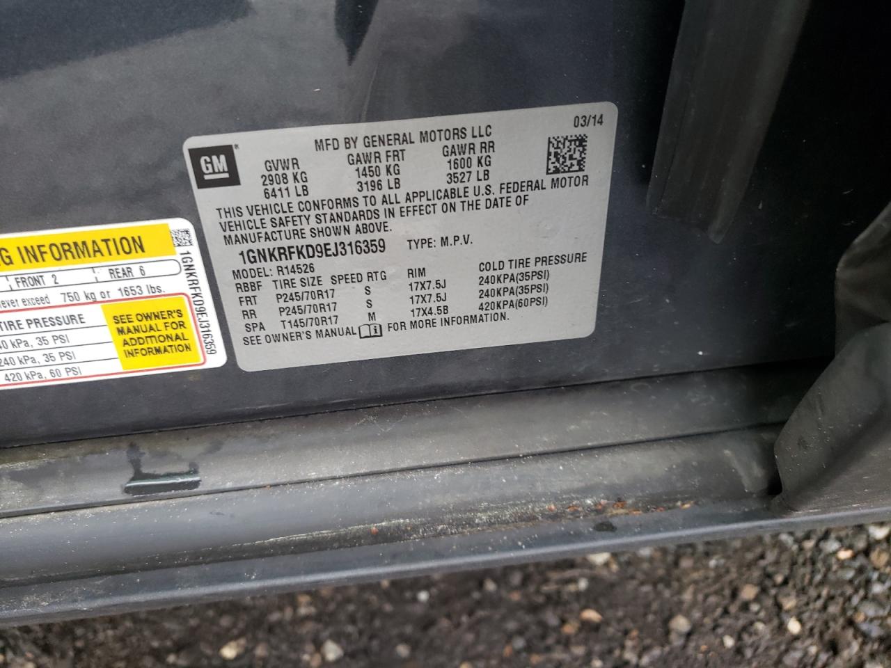 Photo 10 from auction – 2014 CHEVROLET TRAVERSE L with VIN 1GNKRFKD9EJ316359