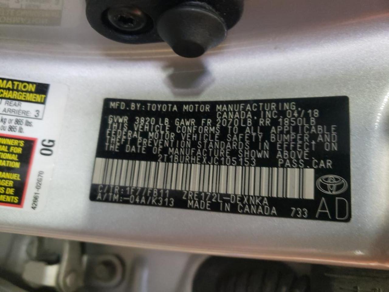 Photo 10 from auction – 2018 TOYOTA COROLLA L with VIN 2T1BURHEXJC105153