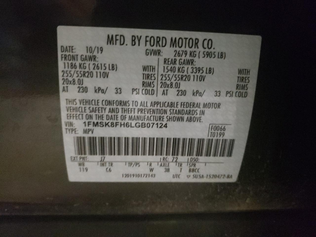 Photo 10 from auction – 2020 FORD EXPLORER L with VIN 1FMSK8FH6LGB07124