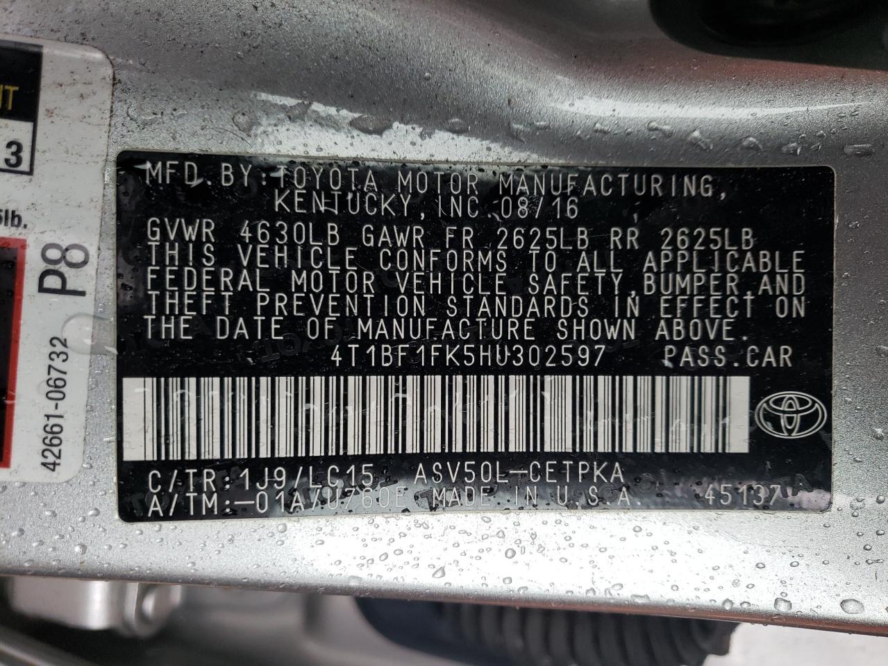 Foto 10 de la subasta – 2017 TOYOTA CAMRY LE con VIN 4T1BF1FK5HU302597
