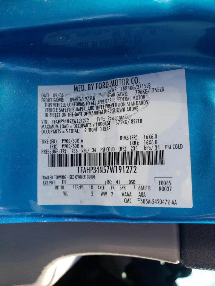 Photo 10 from auction – 2007 FORD FOCUS ZX4 with VIN 1FAHP34N57W191272