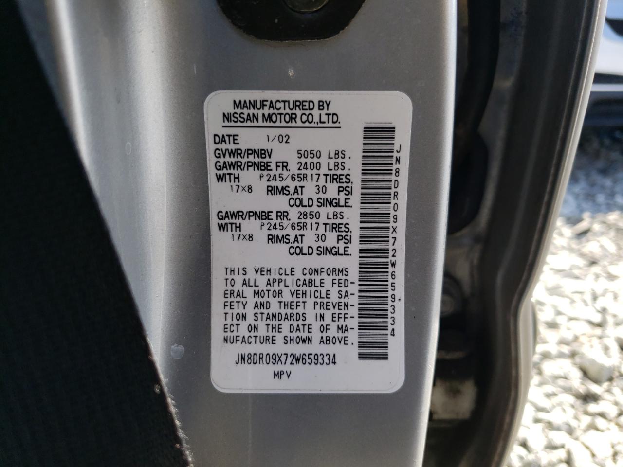 Photo 10 from auction – 2002 NISSAN PATHFINDER with VIN JN8DR09X72W659334