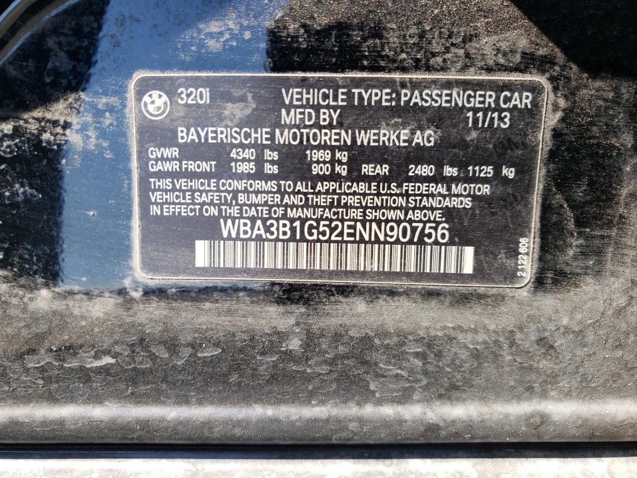 Photo 10 from auction – 2014 BMW 320 I with VIN WBA3B1G52ENN90756