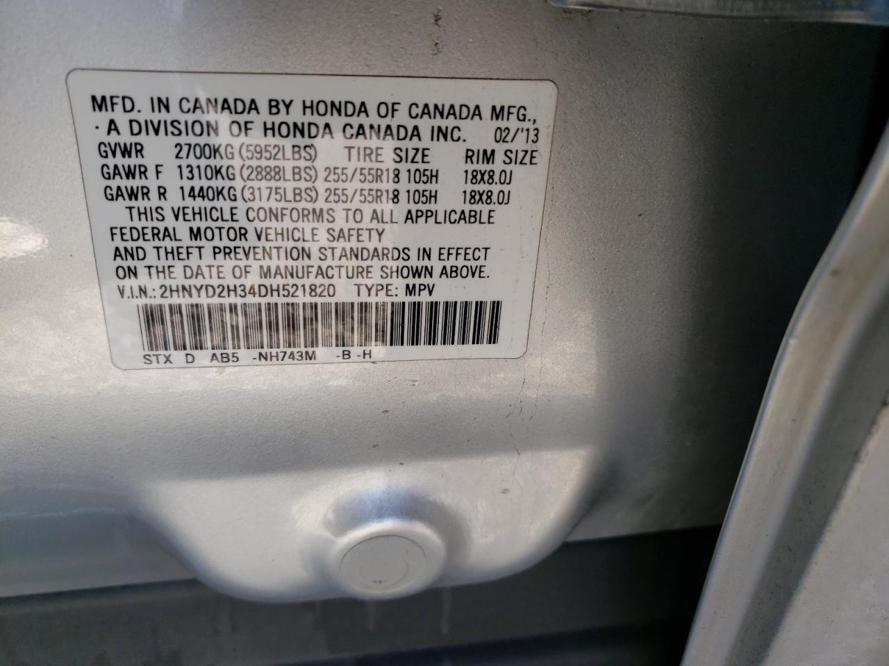 Photo 10 from auction – 2013 ACURA MDX TECHNO with VIN 2HNYD2H34DH521820