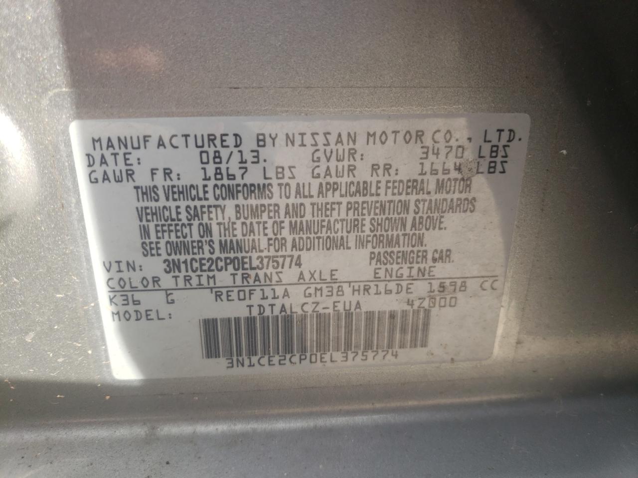 Photo 10 from auction – 2014 NISSAN VERSA NOTE with VIN 3N1CE2CP0EL375774