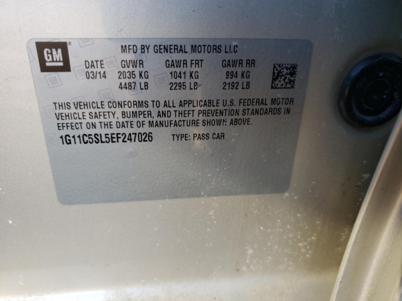 Photo 10 from auction – 2014 CHEVROLET MALIBU 1LT with VIN 1G11C5SL5EF247026