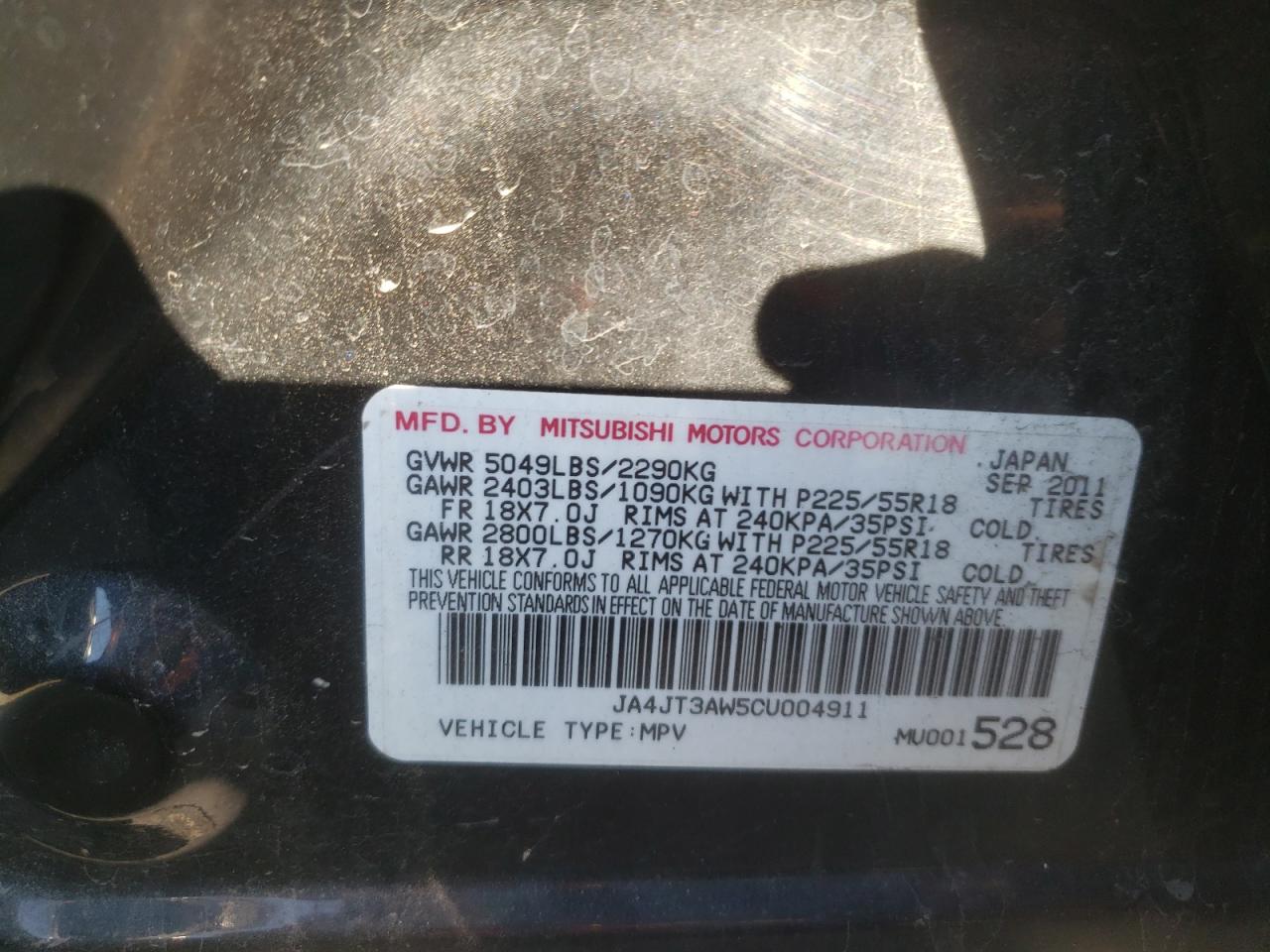 Photo 10 from auction – 2012 MITSUBISHI OUTLANDER with VIN JA4JT3AW5CU004911