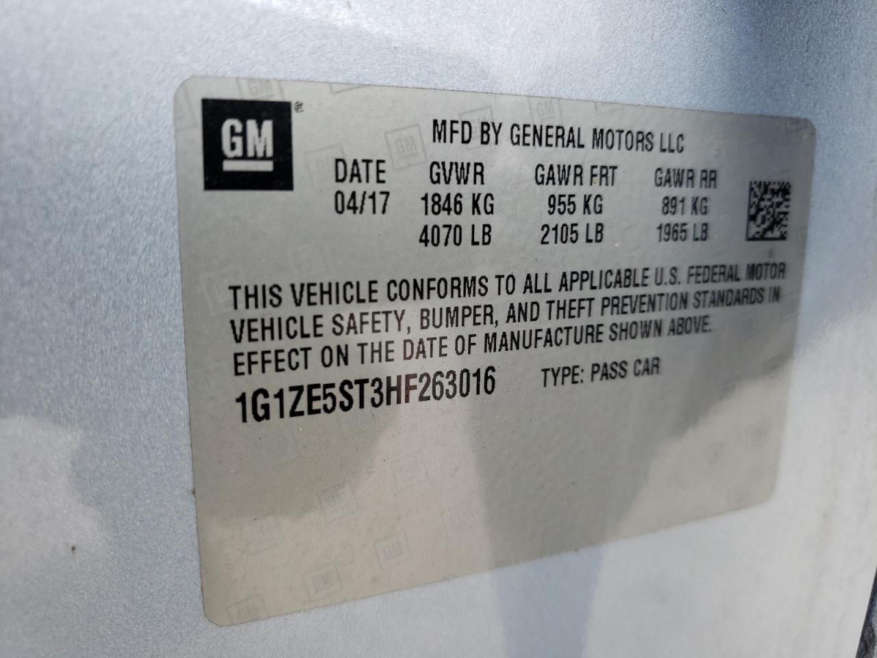 Photo 10 from auction – 2017 CHEVROLET MALIBU LT with VIN 1G1ZE5ST3HF263016
