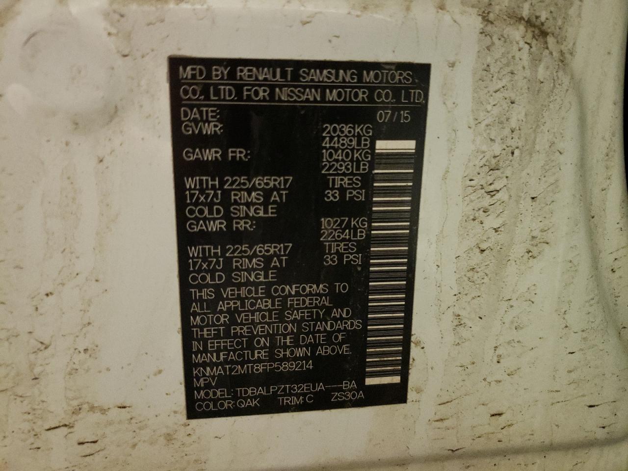 Photo 10 from auction – 2015 NISSAN ROGUE S with VIN KNMAT2MT8FP589214