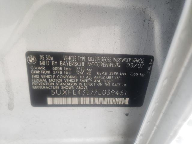 Photo 10 from auction – 2007 BMW X5 3.0I with VIN 5UXFE43577L039461