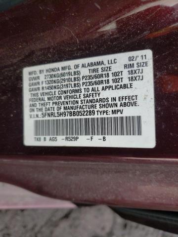 Photo 10 from auction – 2011 HONDA ODYSSEY TO with VIN 5FNRL5H97BB052289