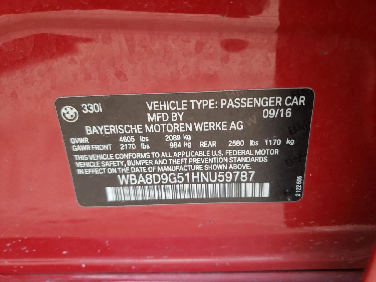 Photo 10 from auction – 2017 BMW 330 XI with VIN WBA8D9G51HNU59787