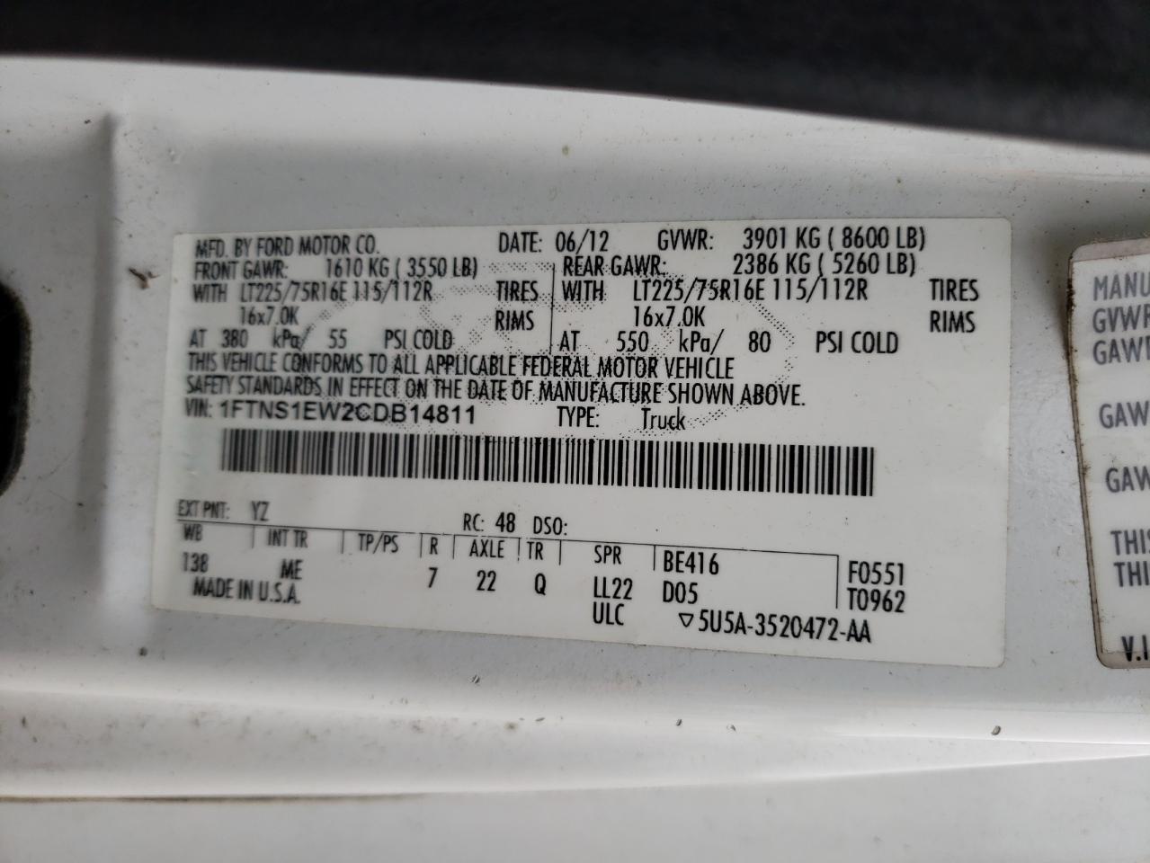 Photo 10 from auction – 2012 FORD ECONOLINE with VIN 1FTNS1EW2CDB14811