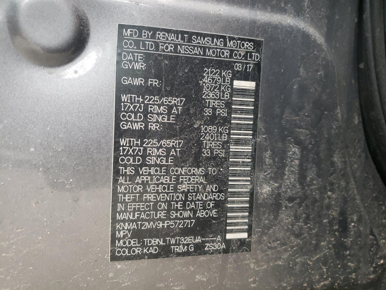 Photo 10 from auction – 2017 NISSAN ROGUE S with VIN KNMAT2MV9HP572717
