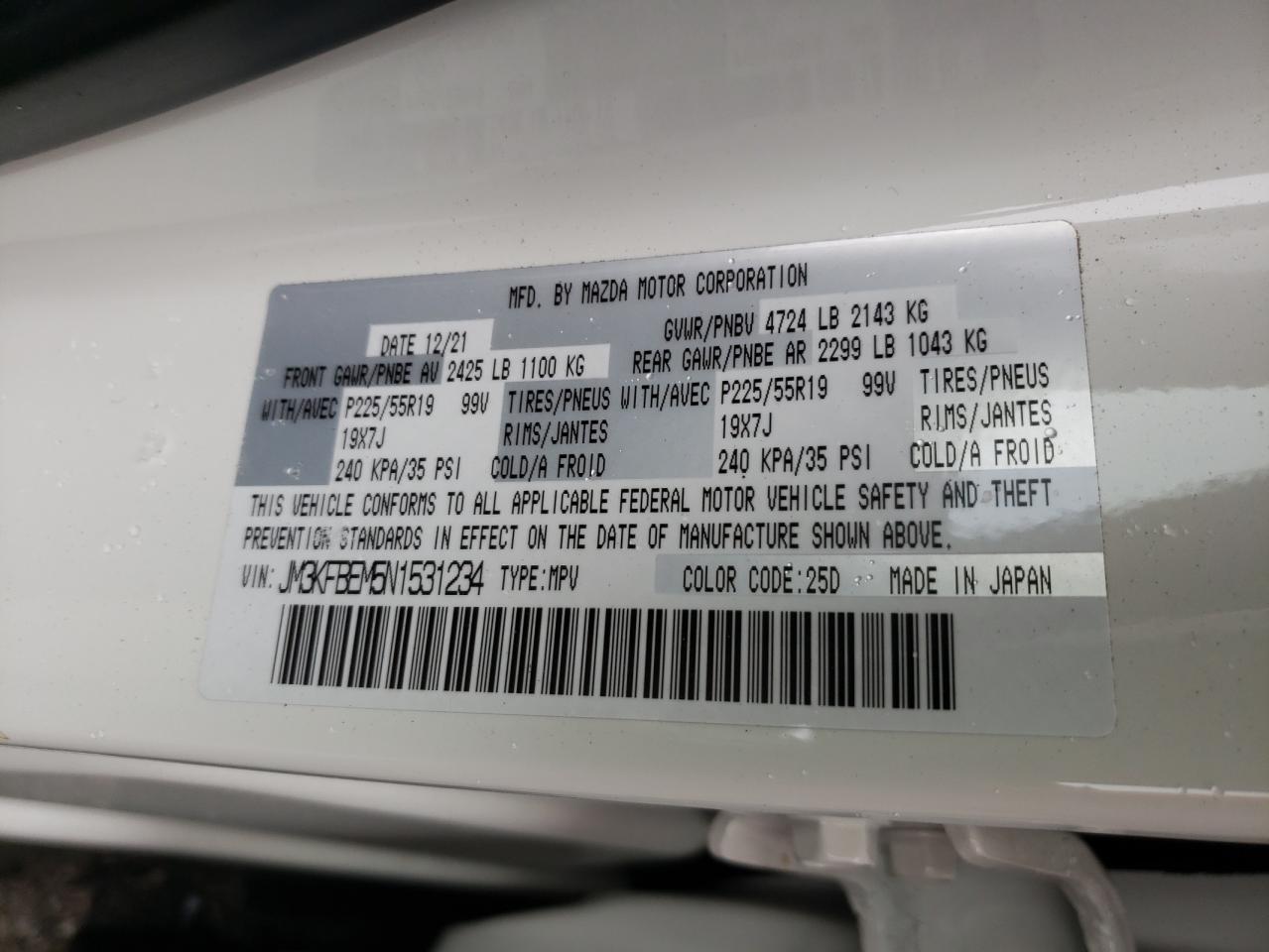 Фото 10 с аукциона – 2022 MAZDA CX-5 с VIN JM3KFBEM5N1531234