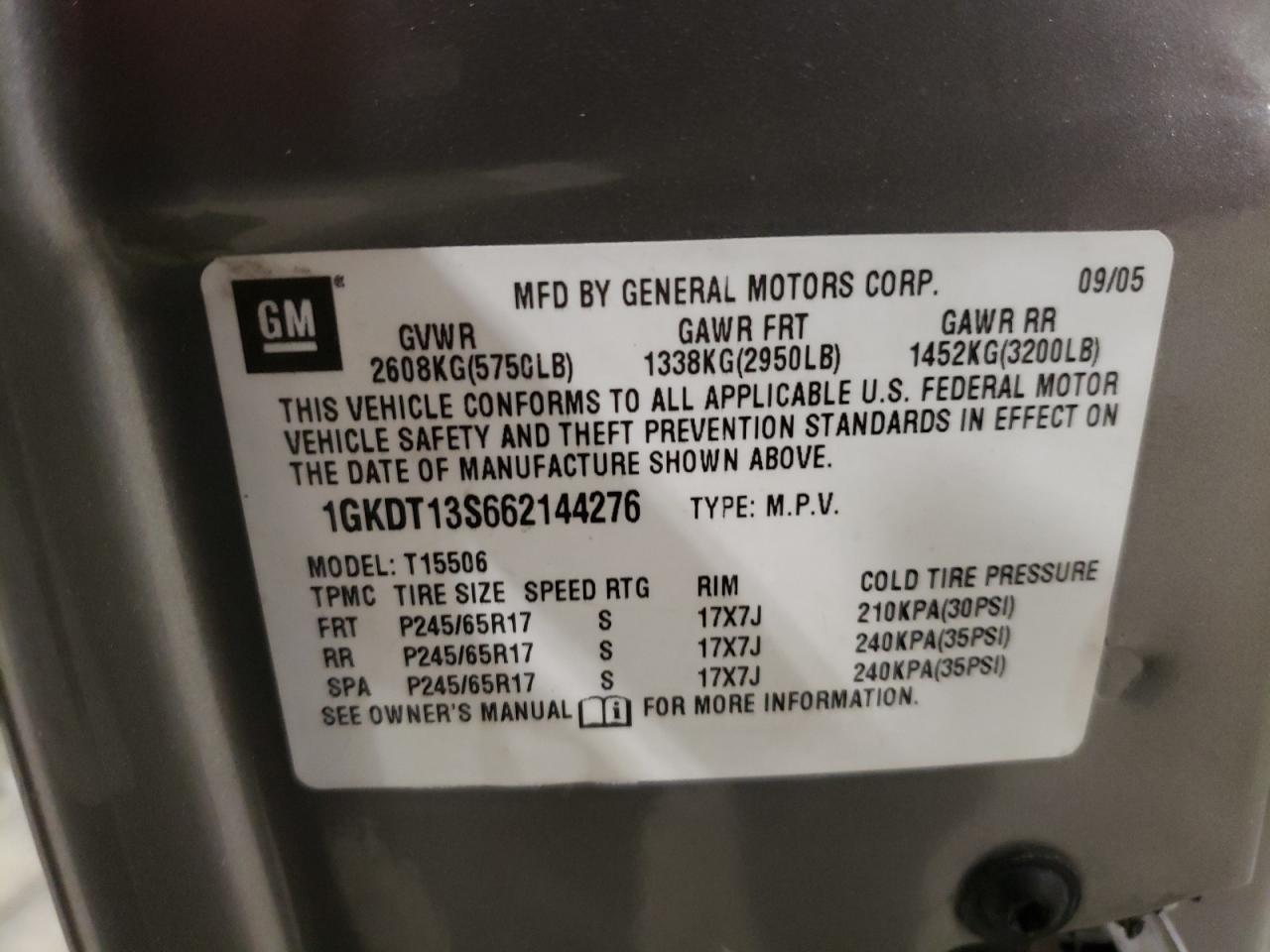 Photo 10 from auction – 2006 GMC ENVOY with VIN 1GKDT13S662144276