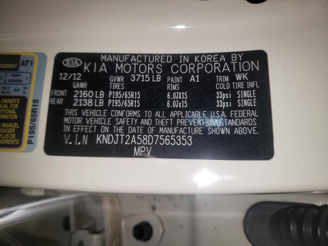 Photo 10 from auction – 2013 KIA SOUL with VIN KNDJT2A58D7565353