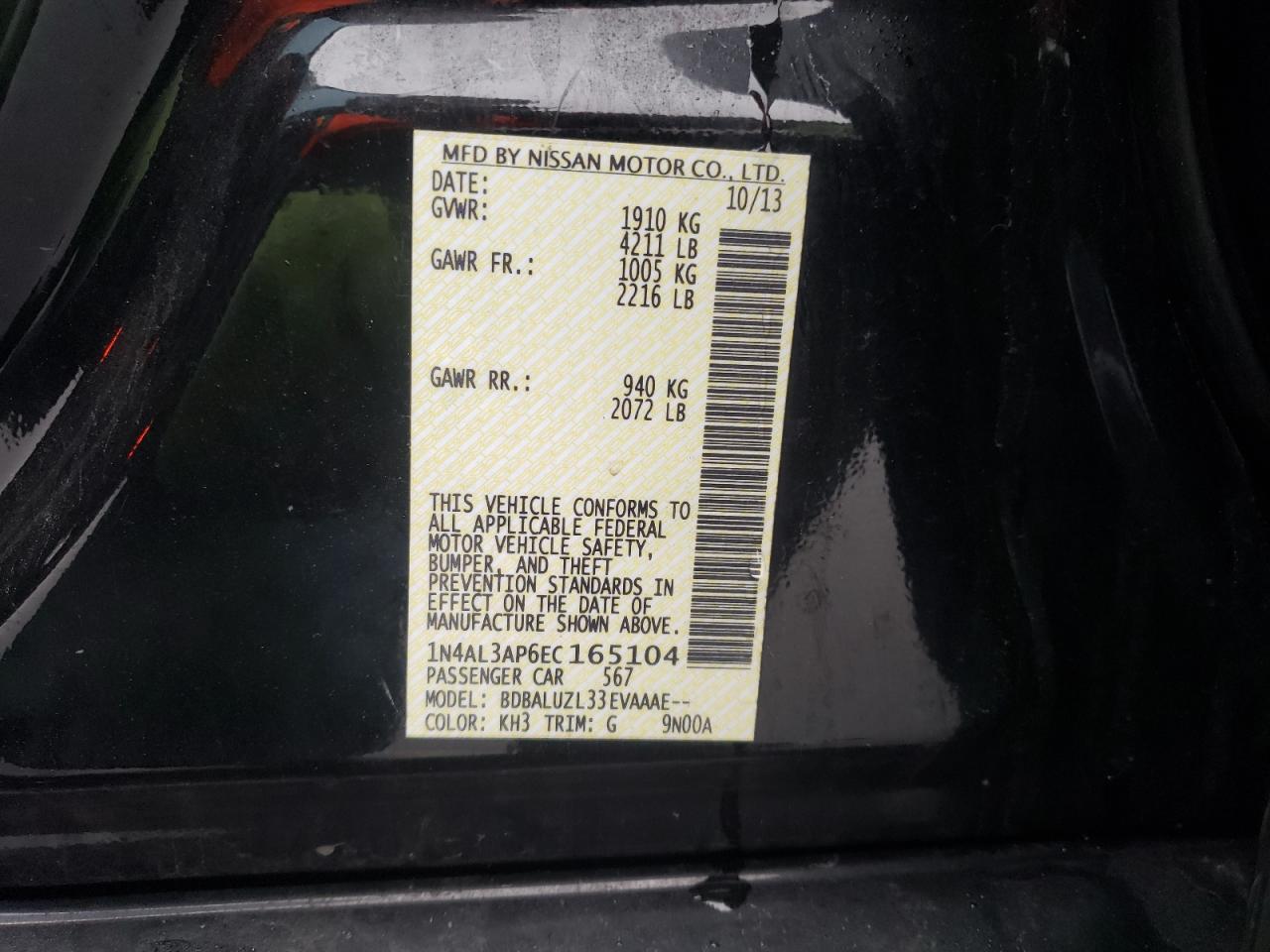 Photo 10 from auction – 2014 NISSAN ALTIMA 2.5 with VIN 1N4AL3AP6EC165104
