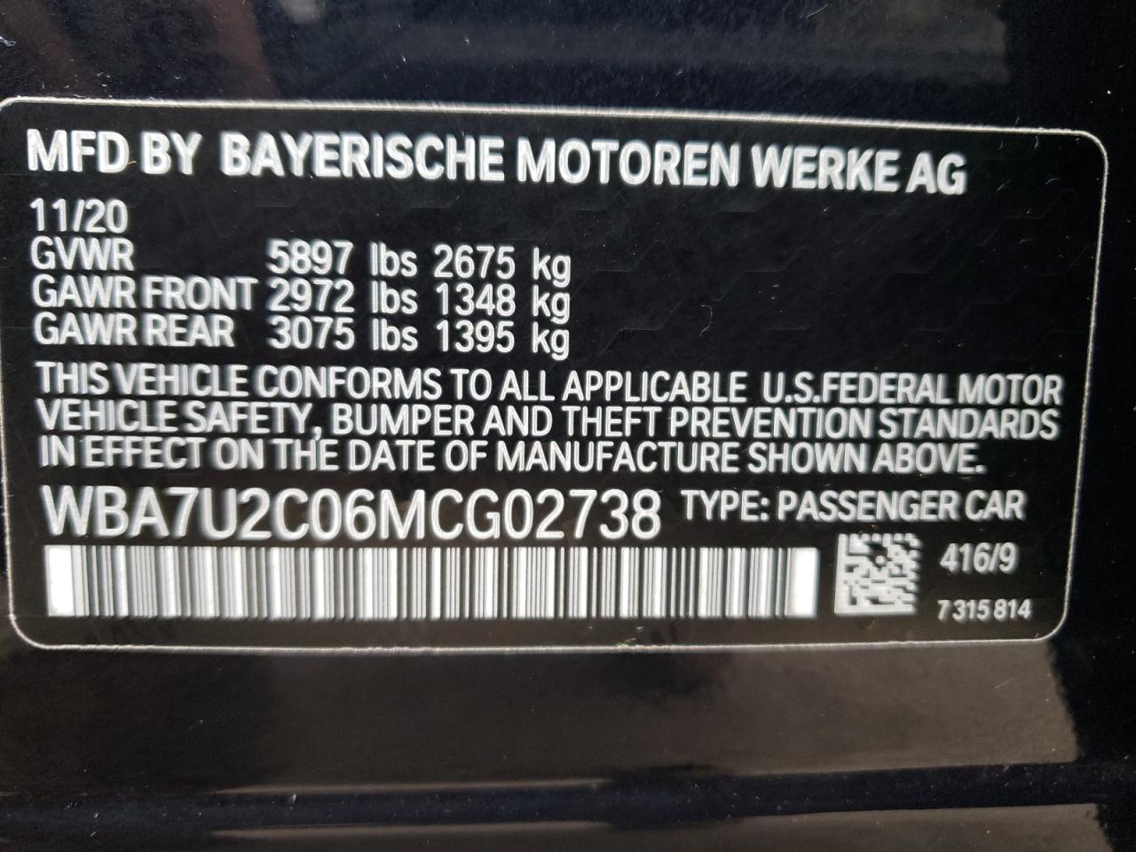 Photo 10 from auction – 2021 BMW 750 XI with VIN WBA7U2C06MCG02738