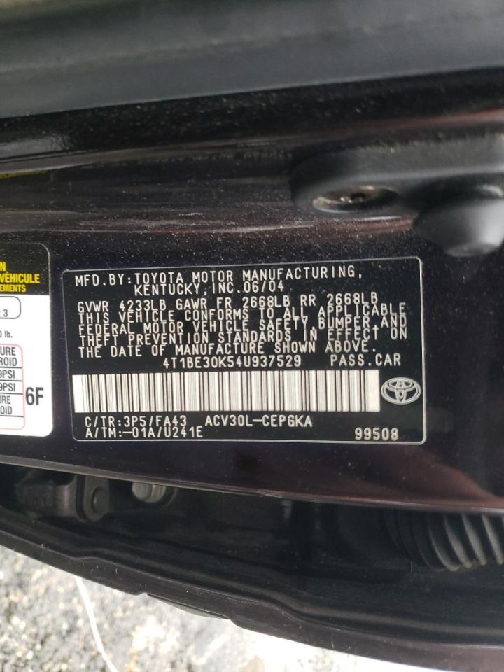 Photo 10 from auction – 2004 TOYOTA CAMRY LE with VIN 4T1BE30K54U937529