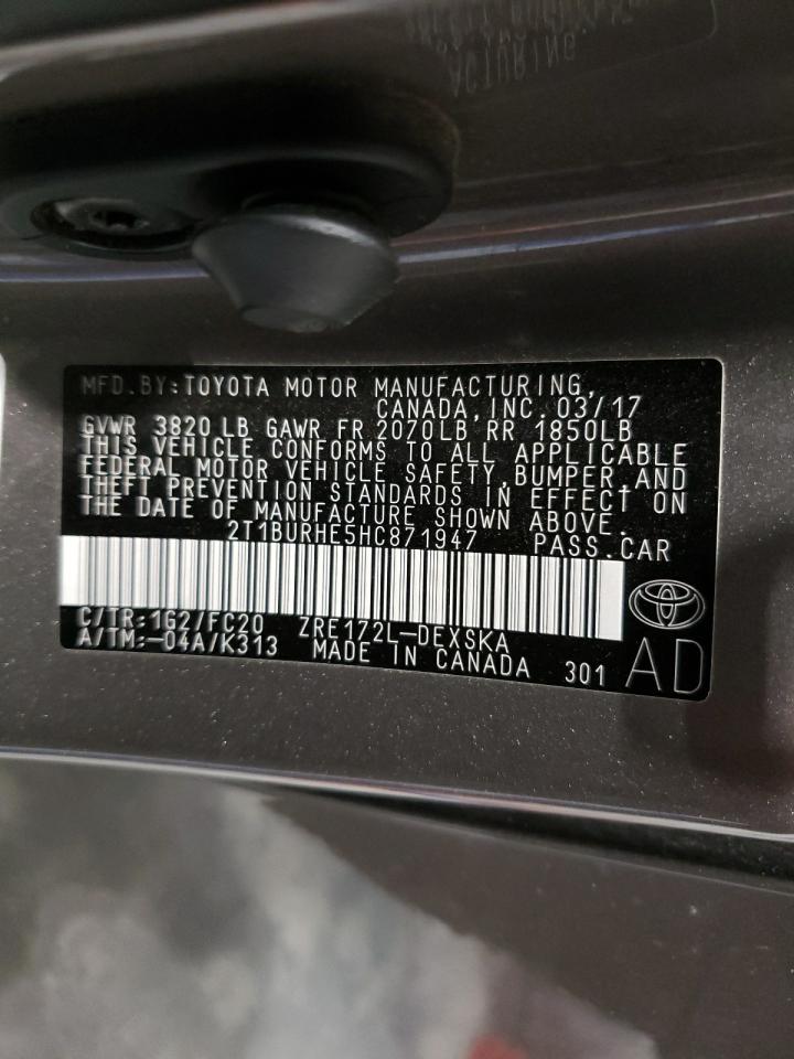 Photo 10 from auction – 2017 TOYOTA COROLLA L with VIN 2T1BURHE5HC871947