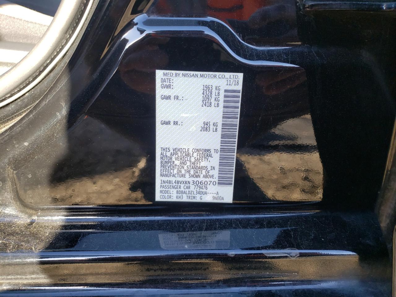 Photo 10 from auction – 2019 NISSAN ALTIMA S with VIN 1N4BL4BVXKN306070