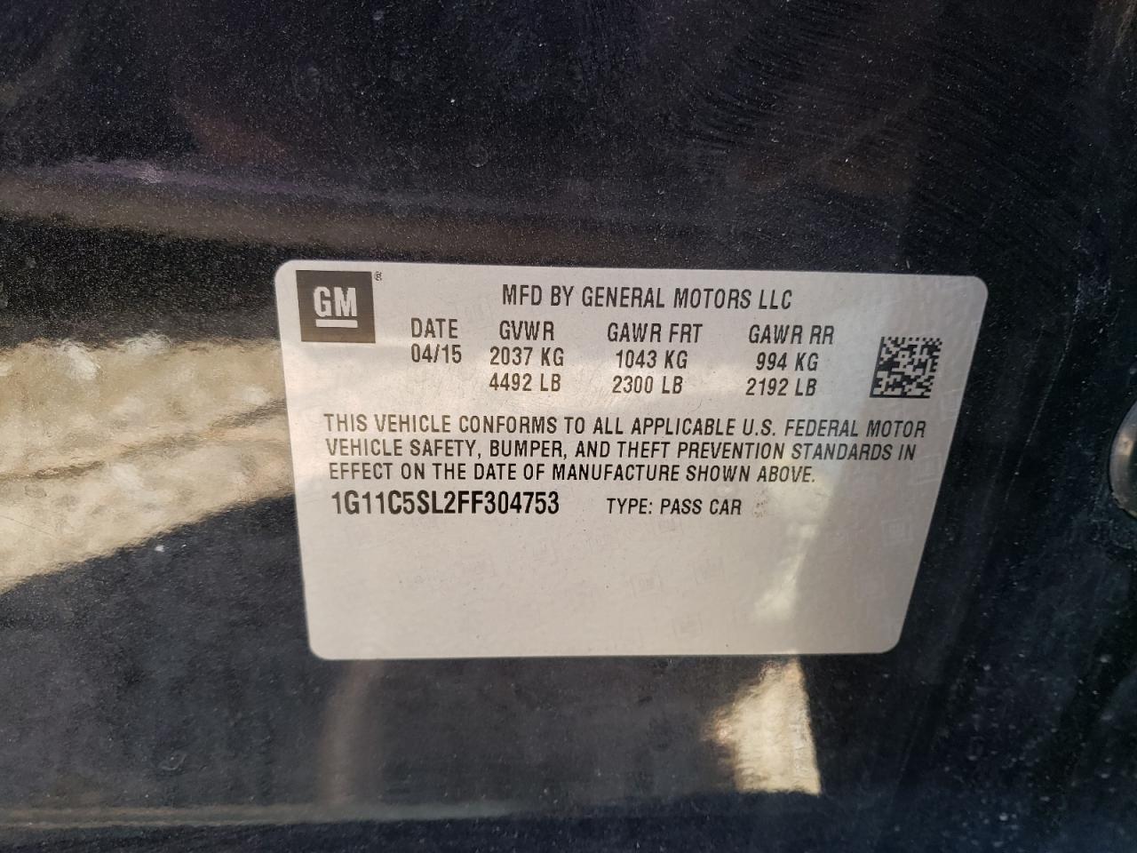 Photo 10 from auction – 2015 CHEVROLET MALIBU 1LT with VIN 1G11C5SL2FF304753