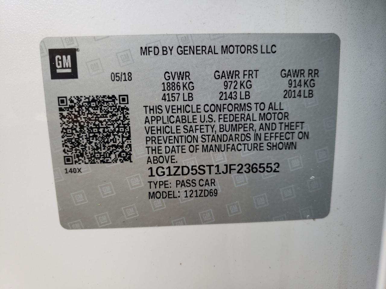 Photo 10 from auction – 2018 CHEVROLET MALIBU LT with VIN 1G1ZD5ST1JF236552