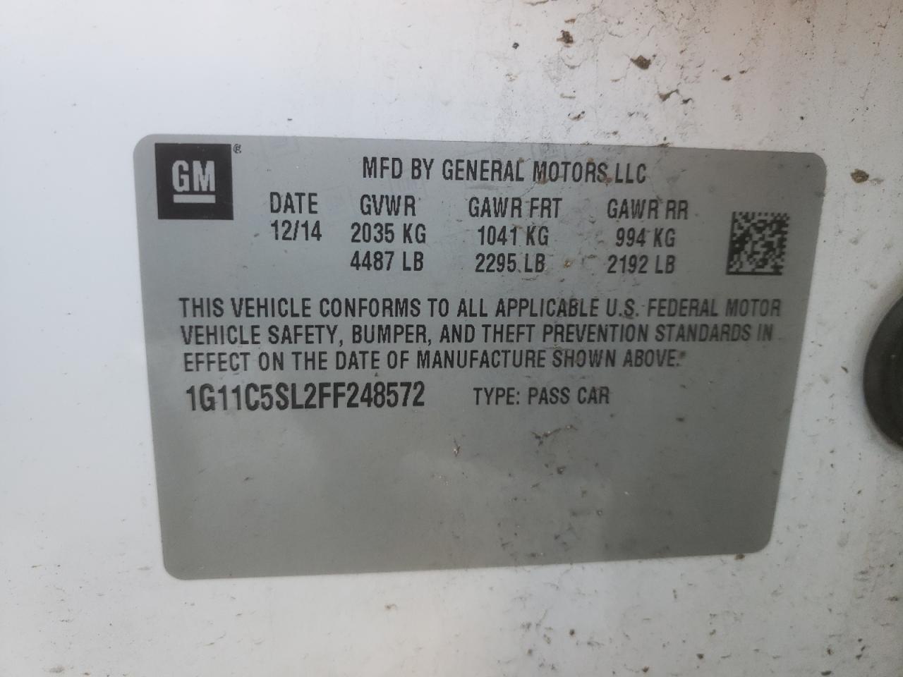 Photo 10 from auction – 2015 CHEVROLET MALIBU 1LT with VIN 1G11C5SL2FF248572