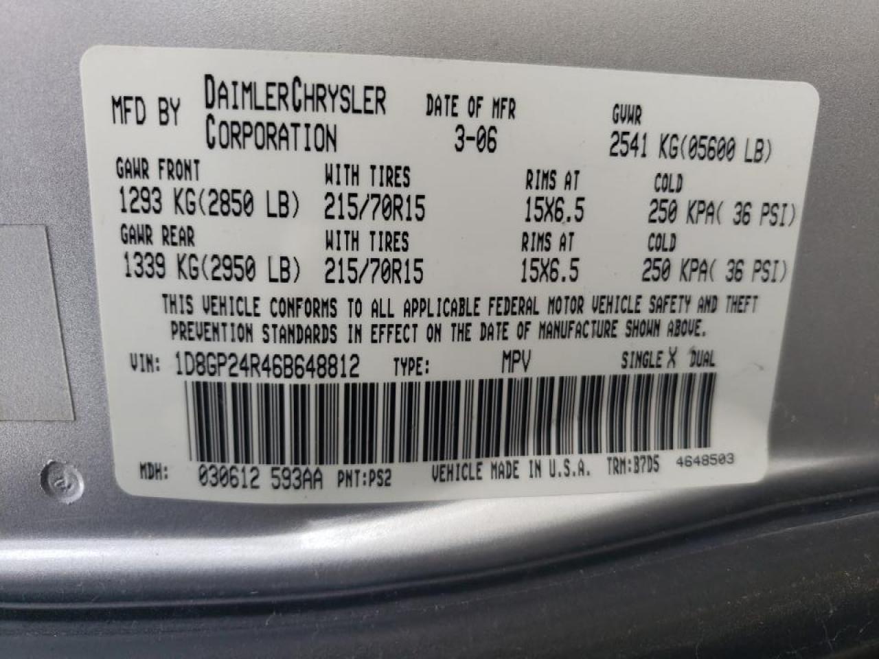 Photo 10 from auction – 2006 DODGE GRAND CARA with VIN 1D8GP24R46B648812