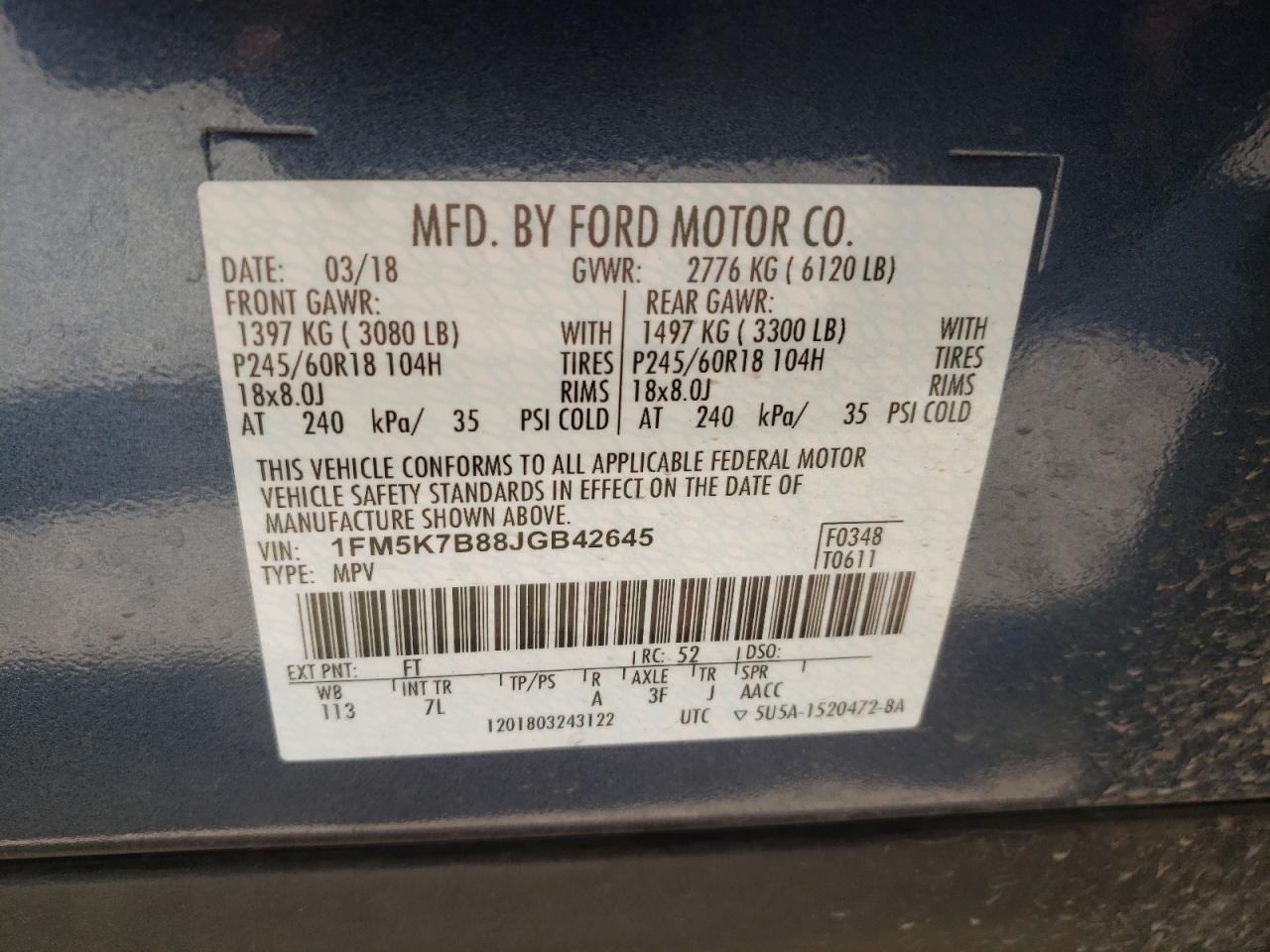 Photo 10 from auction – 2018 FORD EXPLORER with VIN 1FM5K7B88JGB42645