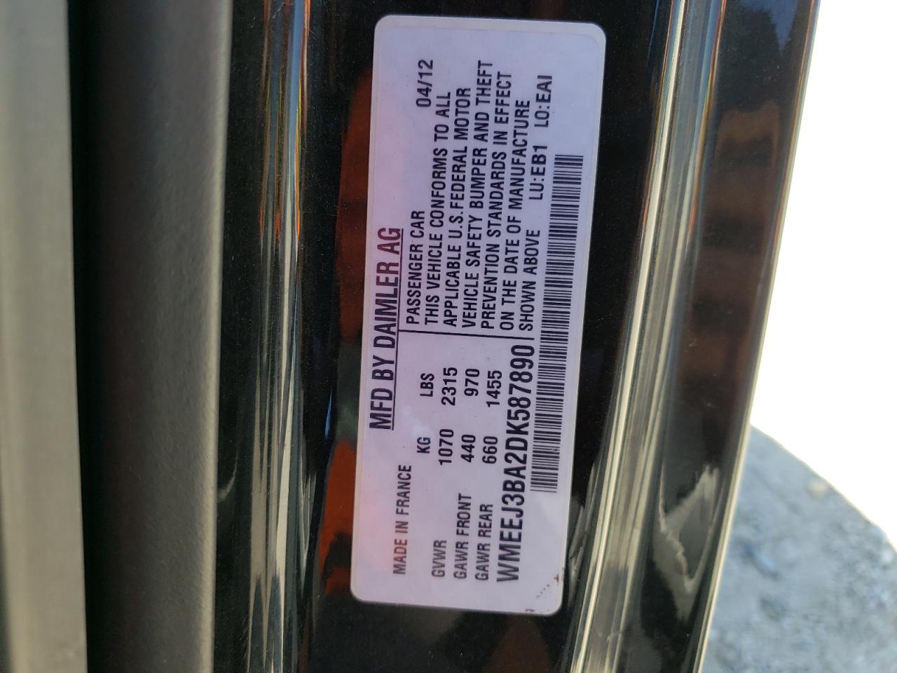 Photo 10 from auction – 2013 SMART FORTWO PUR with VIN WMEEJ3BA2DK587890