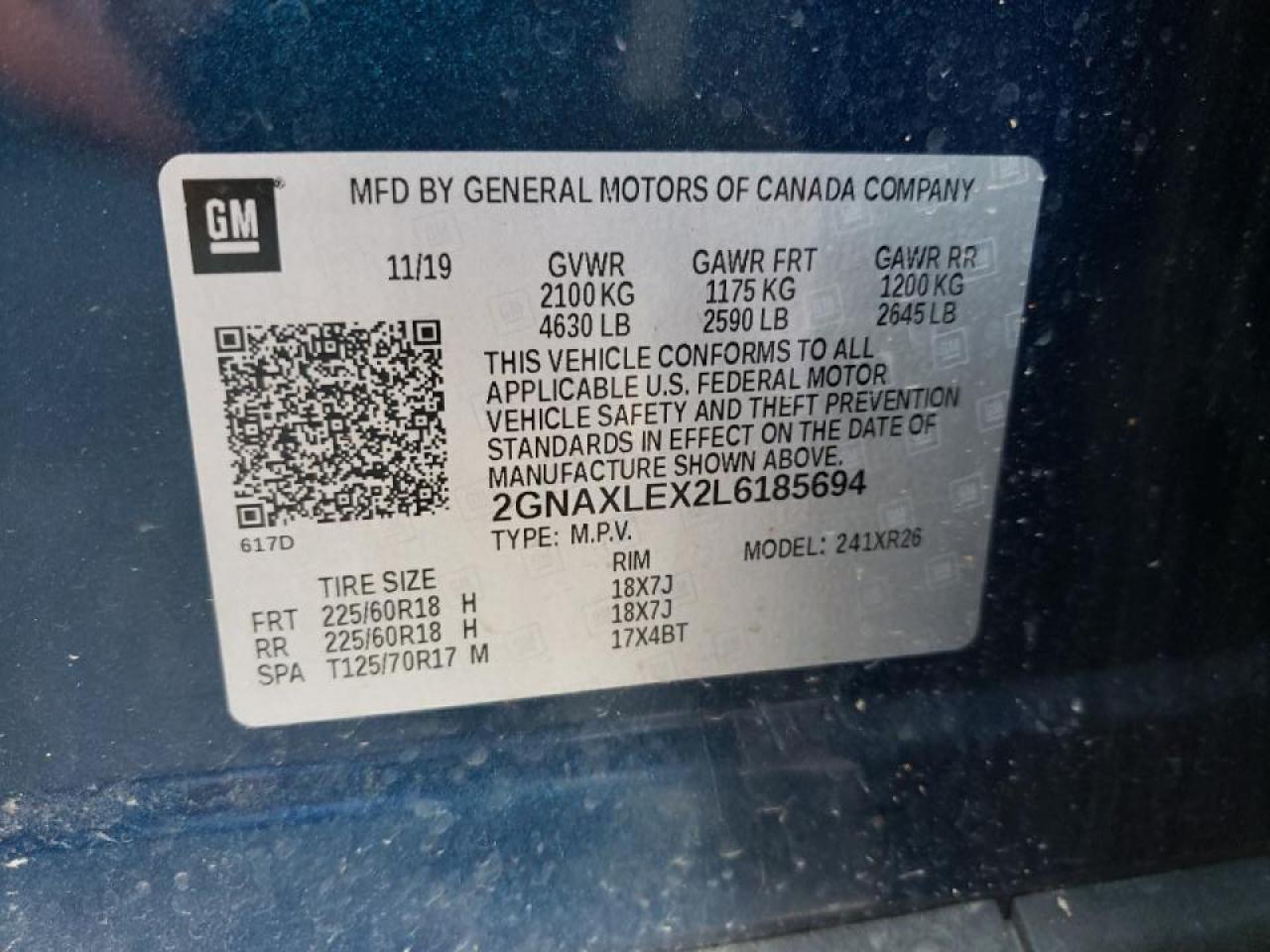 Photo 10 from auction – 2020 CHEVROLET EQUINOX LT with VIN 2GNAXLEX2L6185694