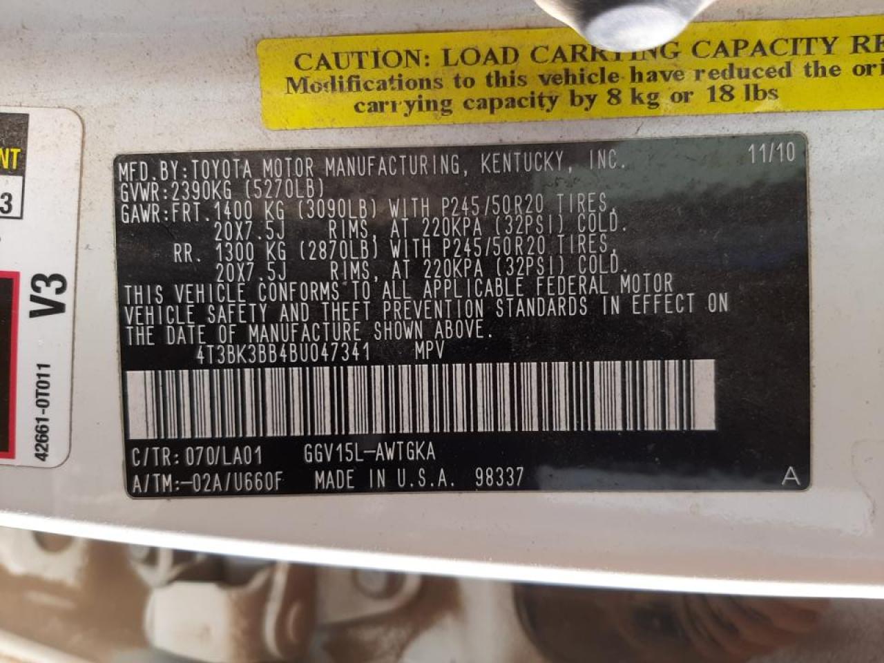 Photo 10 from auction – 2011 TOYOTA VENZA with VIN 4T3BK3BB4BU047341