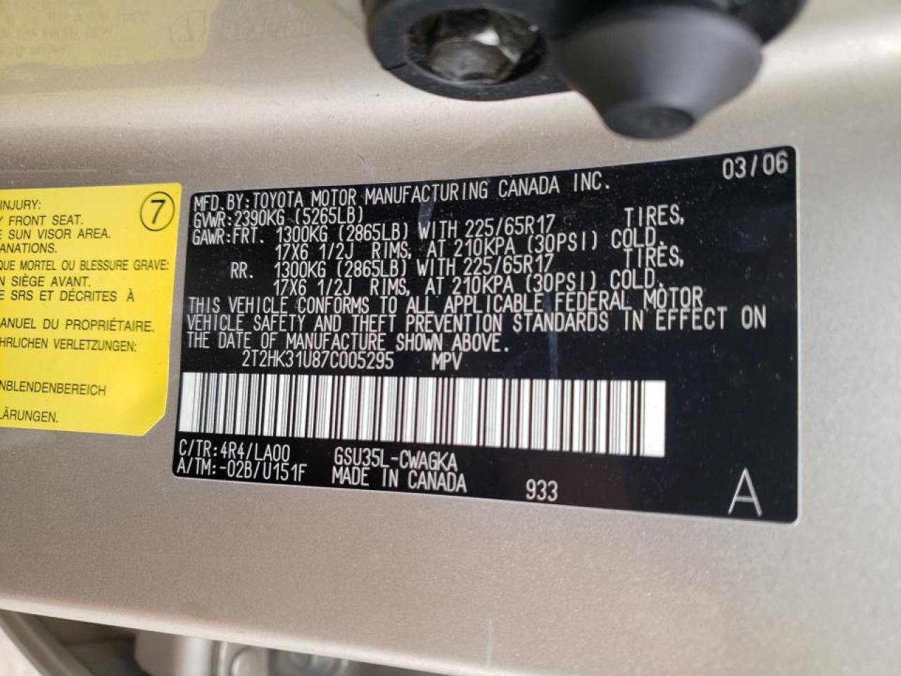 Photo 10 from auction – 2007 LEXUS RX 350 with VIN 2T2HK31U87C005295