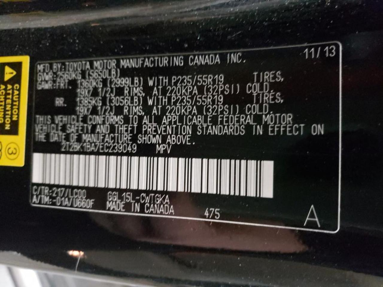 Photo 10 from auction – 2014 LEXUS RX 350 BAS with VIN 2T2BK1BA7EC239049