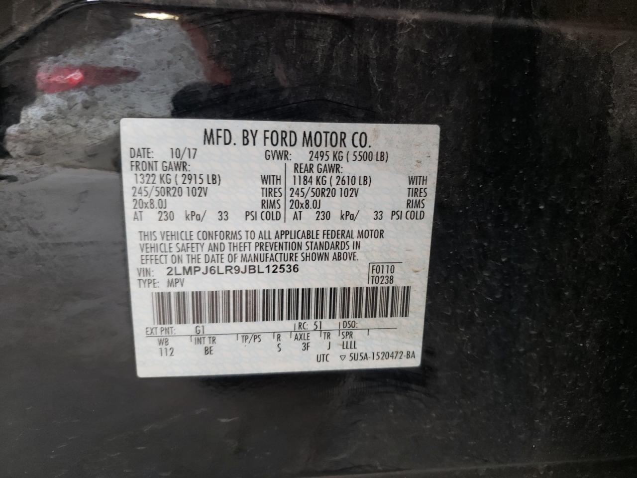 Photo 10 from auction – 2018 LINCOLN MKX RESERV with VIN 2LMPJ6LR9JBL12536