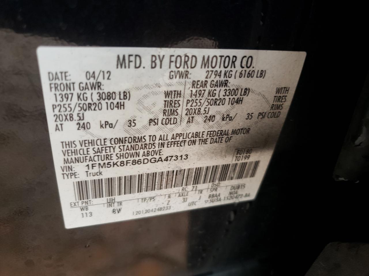 Photo 10 from auction – 2013 FORD EXPLORER L with VIN 1FM5K8F86DGA47313