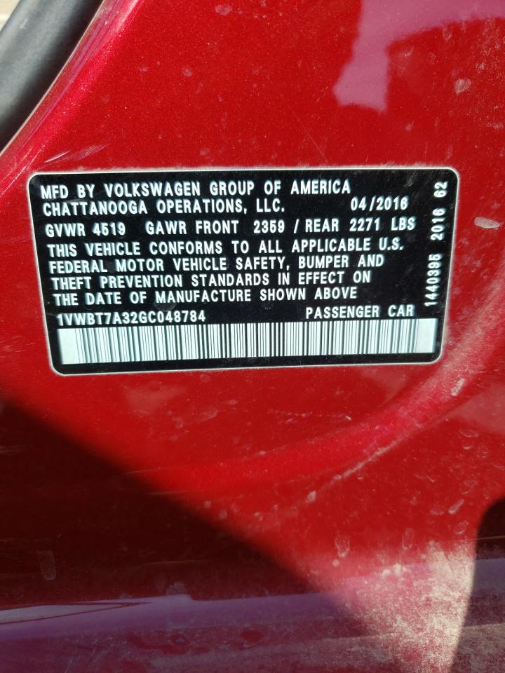 Photo 10 from auction – 2016 VOLKSWAGEN PASSAT SE with VIN 1VWBT7A32GC048784