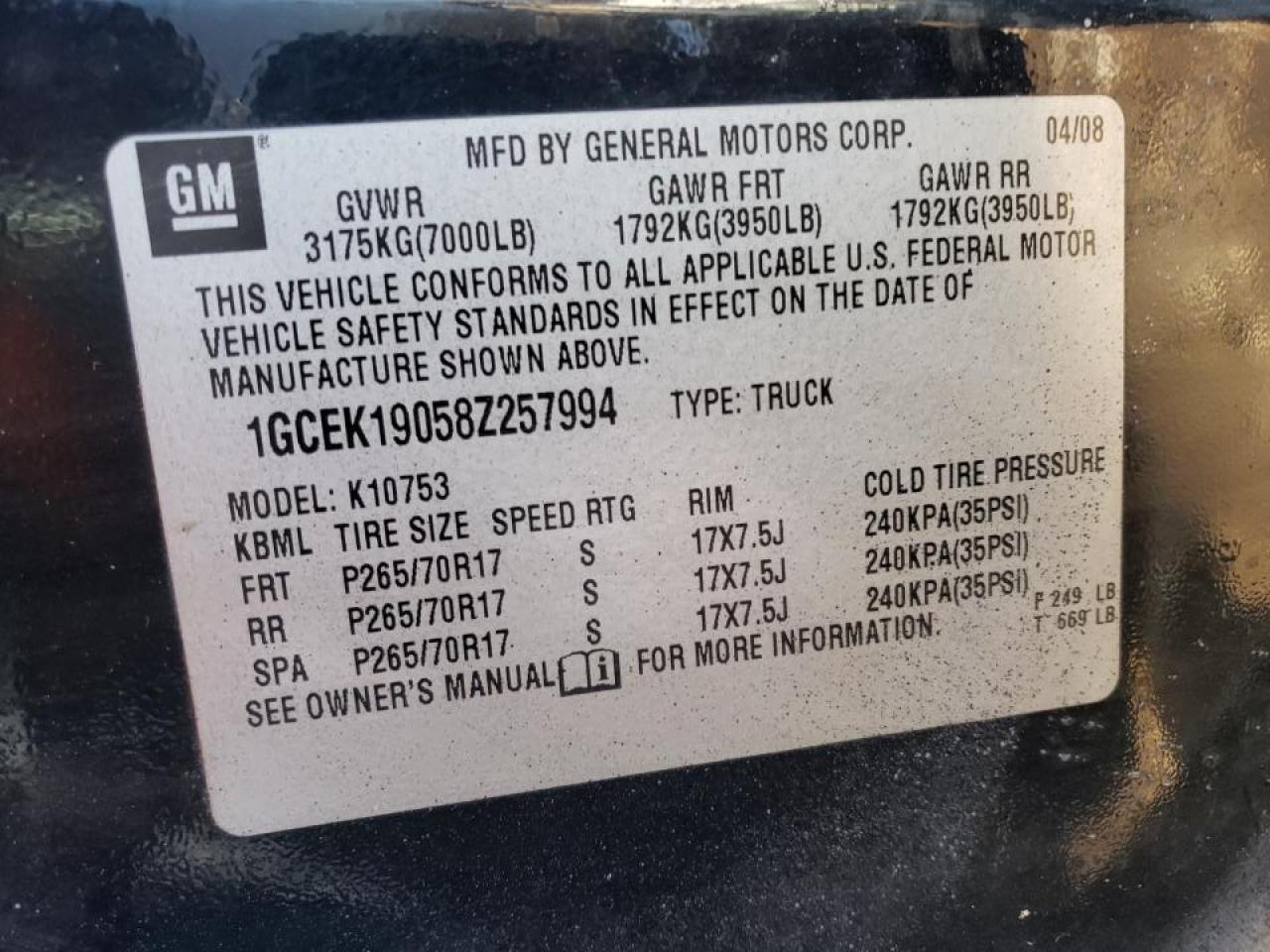 Photo 10 from auction – 2008 CHEVROLET silverado with VIN 1GCEK19058Z257994